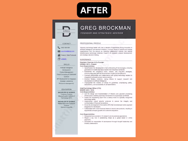 Cover image for Resume Transformation for a High-Level Tech Executive