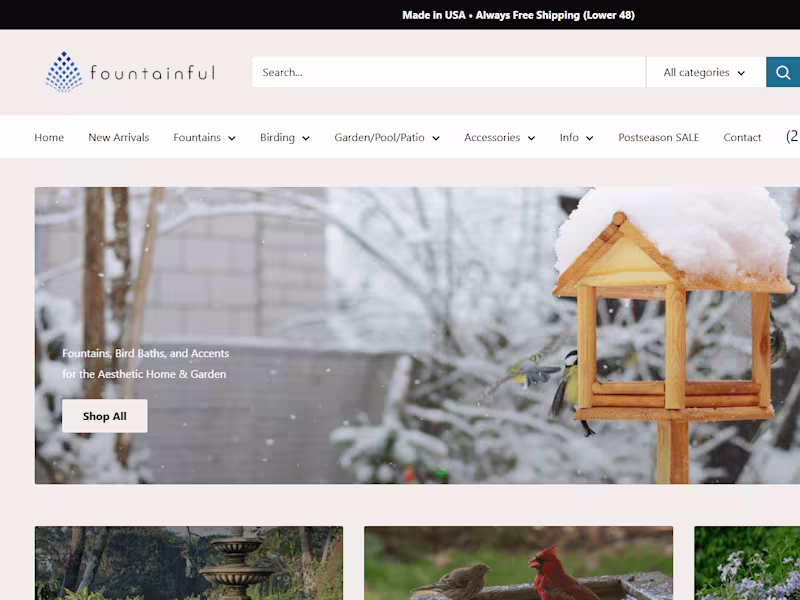 Cover image for Fountainful: Water Fountains, Bird Baths & Garden Accents