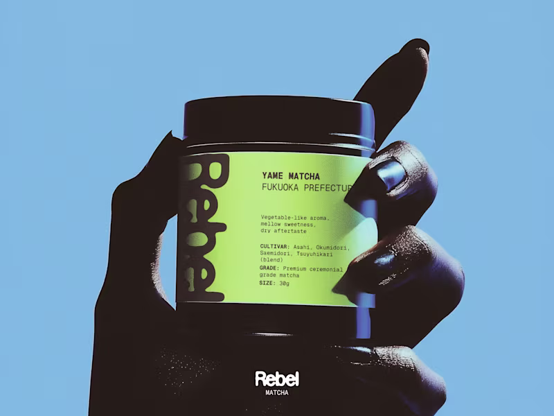 Cover image for Rebel Matcha, Brand Identity + Packaging