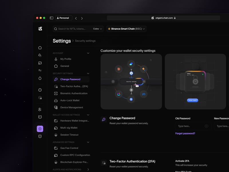 Cover image for Settings page for managing Web3 wallet security.