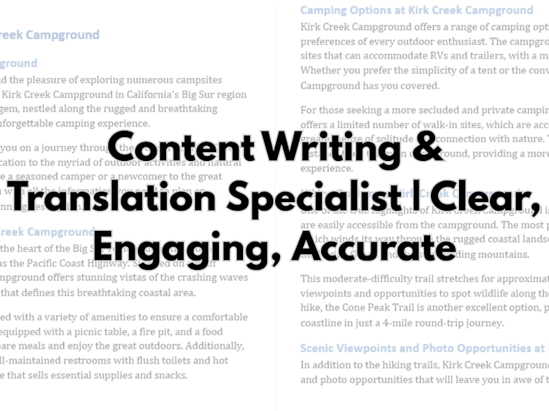 Cover image for Content Writing & Translation Specialist