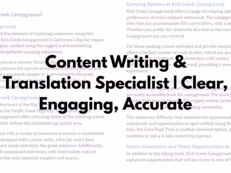 Cover image for Content Writing & Translation Specialist