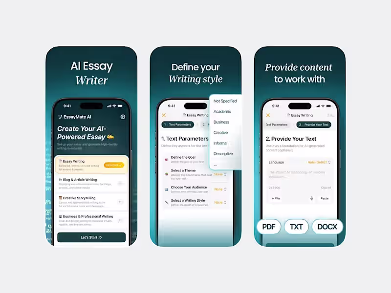 Cover image for AI Essay Writer App Screenshots