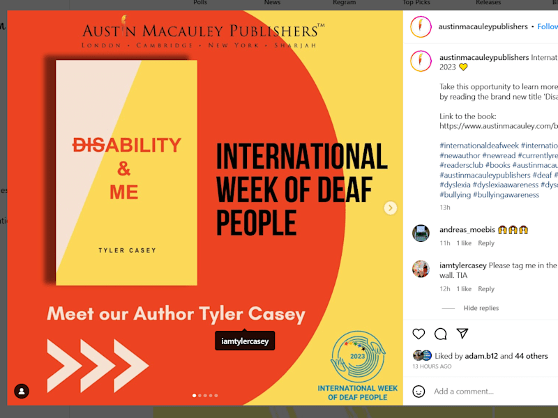 Cover image for Austin Macauley on Instagram: “International Week of Deaf Peopl…