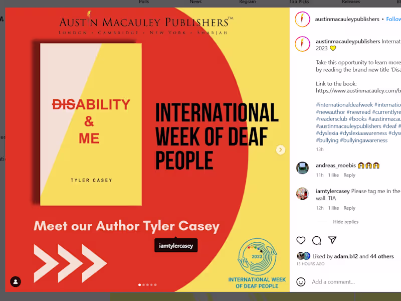 Cover image for Austin Macauley on Instagram: “International Week of Deaf Peopl…