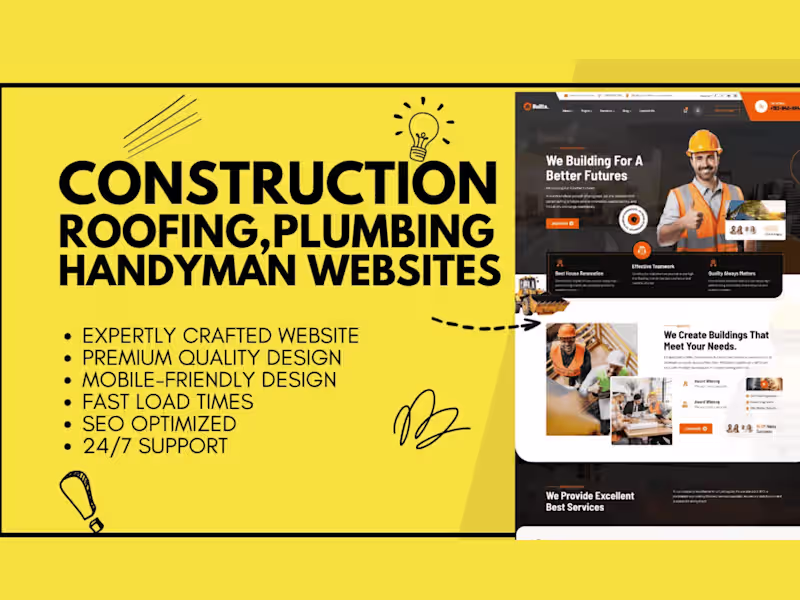 Cover image for I will do construction, roofing, plumbing, and handyman websites