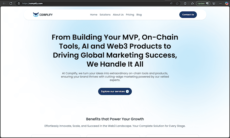 Cover image for Coinplify - Web3 Software Devlopment agency website
