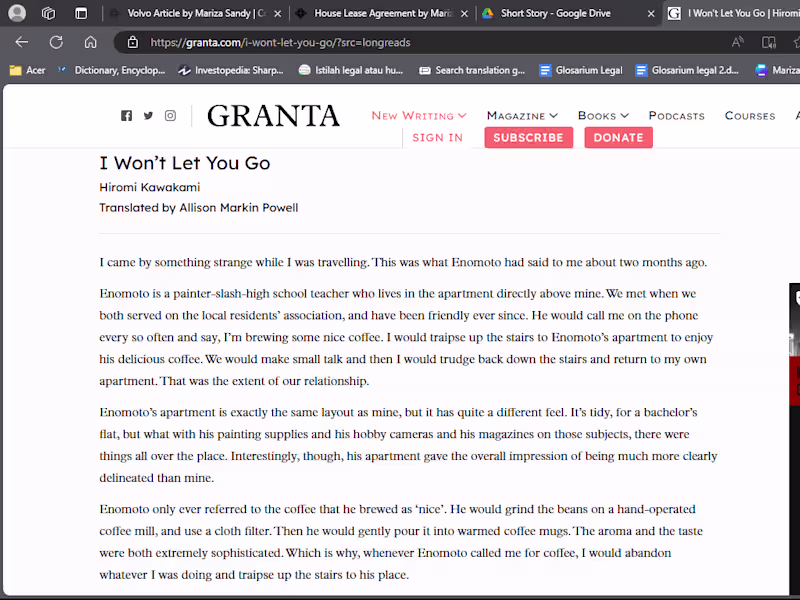 Cover image for Short Story: I Won't Let you go by Hiromi Kawakami