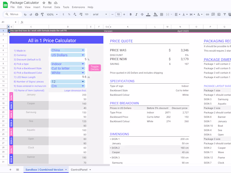 Cover image for Package & Price Calculator of Neon Signs Shipment