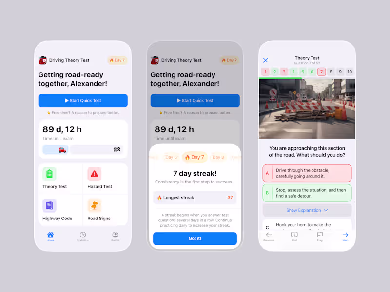 Cover image for Theory Test App Interface