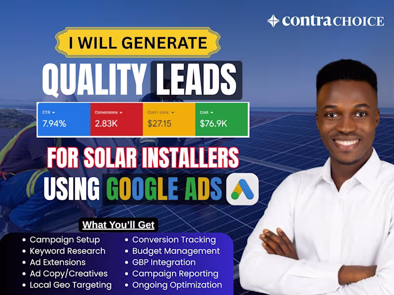 Cover image for I WILL GENERATE LEADS FOR SOLAR INSTALLERS USING GOOGLE ADS