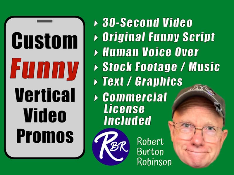 Cover image for 30-Second Video - includes funny script, voice over, music