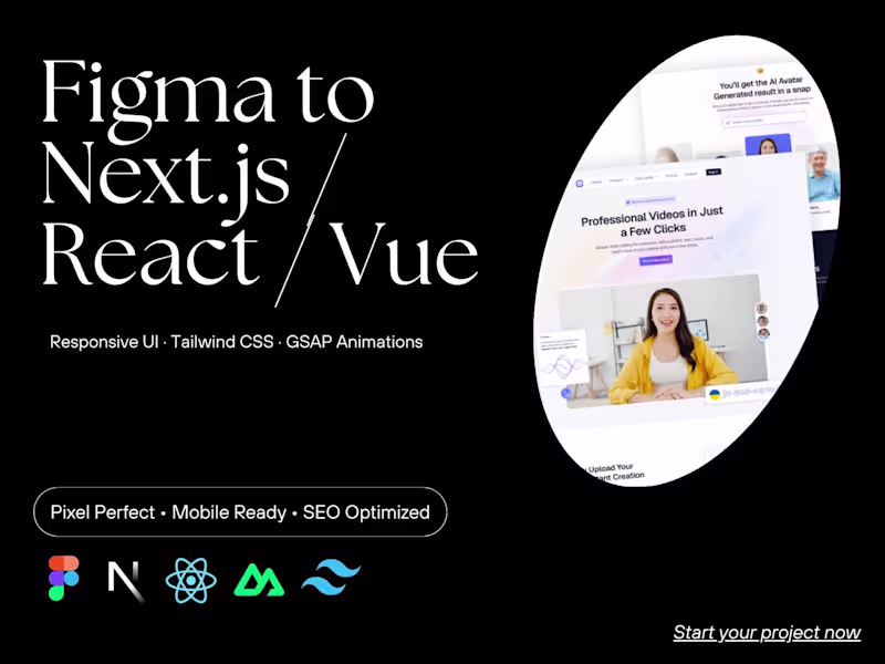 Cover image for Figma to Next.js/React/Vue with Tailwind & GSAP Animations