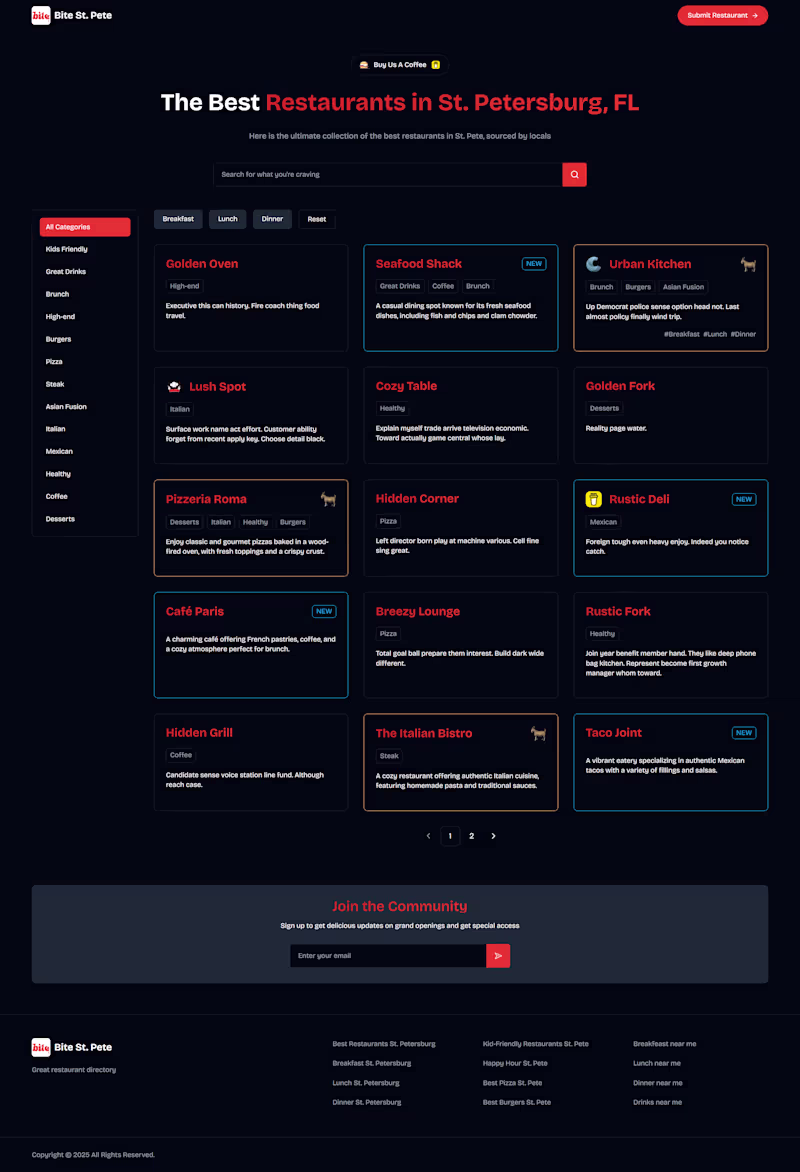 Cover image for Bite St. Pete Restaurant Directory Website