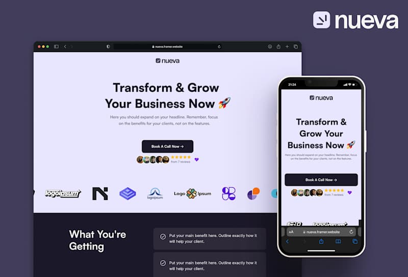 Cover image for Nueva - Service-Based Biz & Agency Landing Page Framer Template