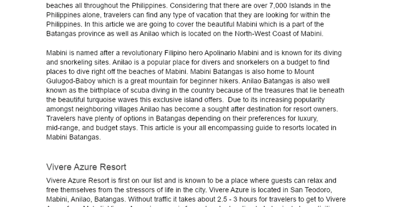 Cover image for Marketing Copywriting for Anilao Beach Resorts in Batangas