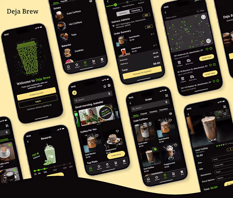 Cover image for Deja Brew (Cafe App) - UX/UI Case Study :: Behance