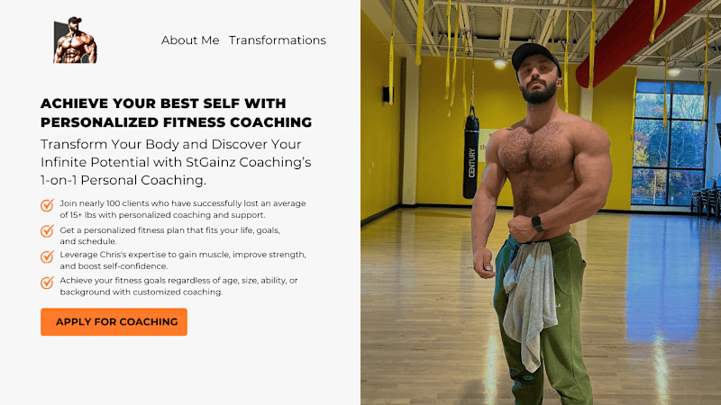 Cover image for Landing Page (Hero Section) For Fitness Coaching - StGainz Coach