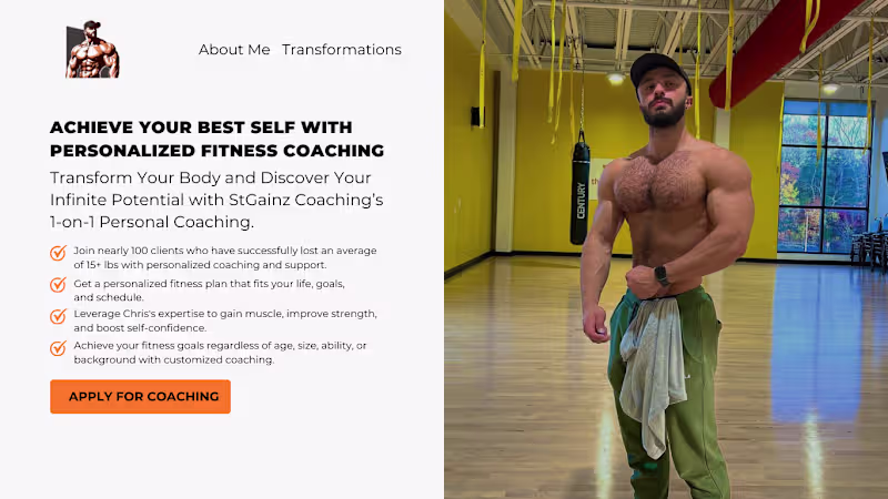 Cover image for Landing Page (Hero Section) For Fitness Coaching - StGainz Coach