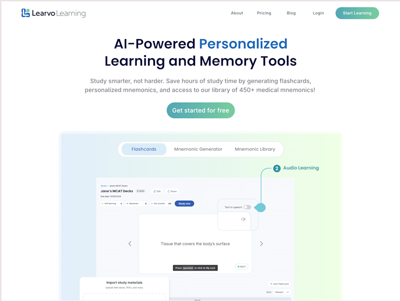 Cover image for Learvo AI-Powered Mnemonic Generator and Learning Web App