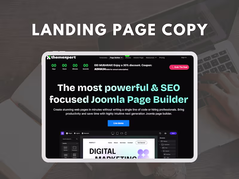 Cover image for Landing Page Copy Overhaul for Joomla Page Builder Company