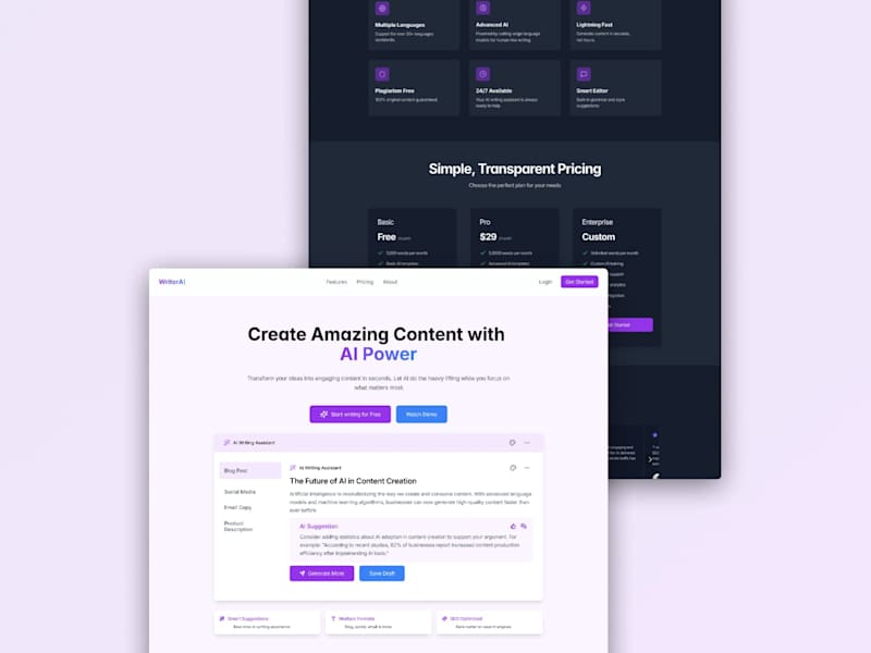 Cover image for WriterAI Framer website template