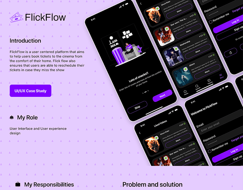 Cover image for FlickFlow; Movie ticketing App Case Study :: Behance