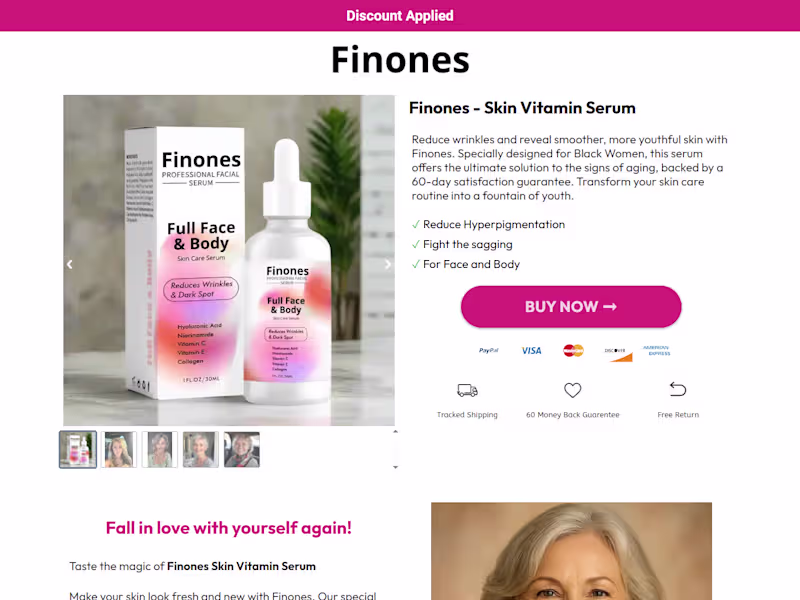 Cover image for Finones Facial Serum Product page On Funnelish If You Want T...