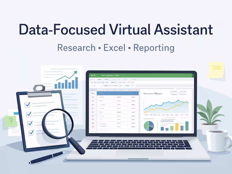 Cover image for Data-Focused Virtual Assistant (Research, Excel & Reporting)