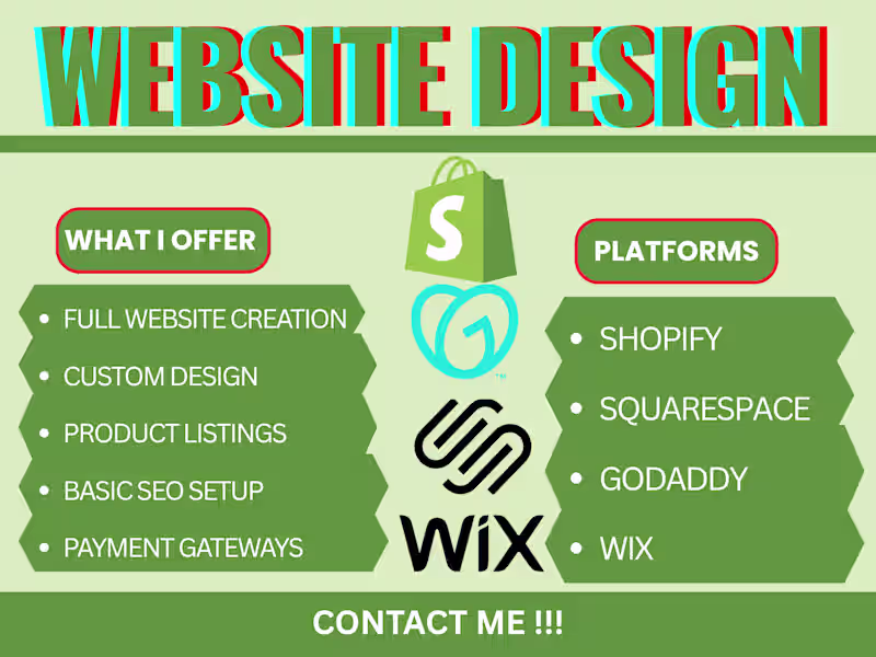 Cover image for I Will Build a  Website on Squarespace, Wix, GoDaddy, or Shopify