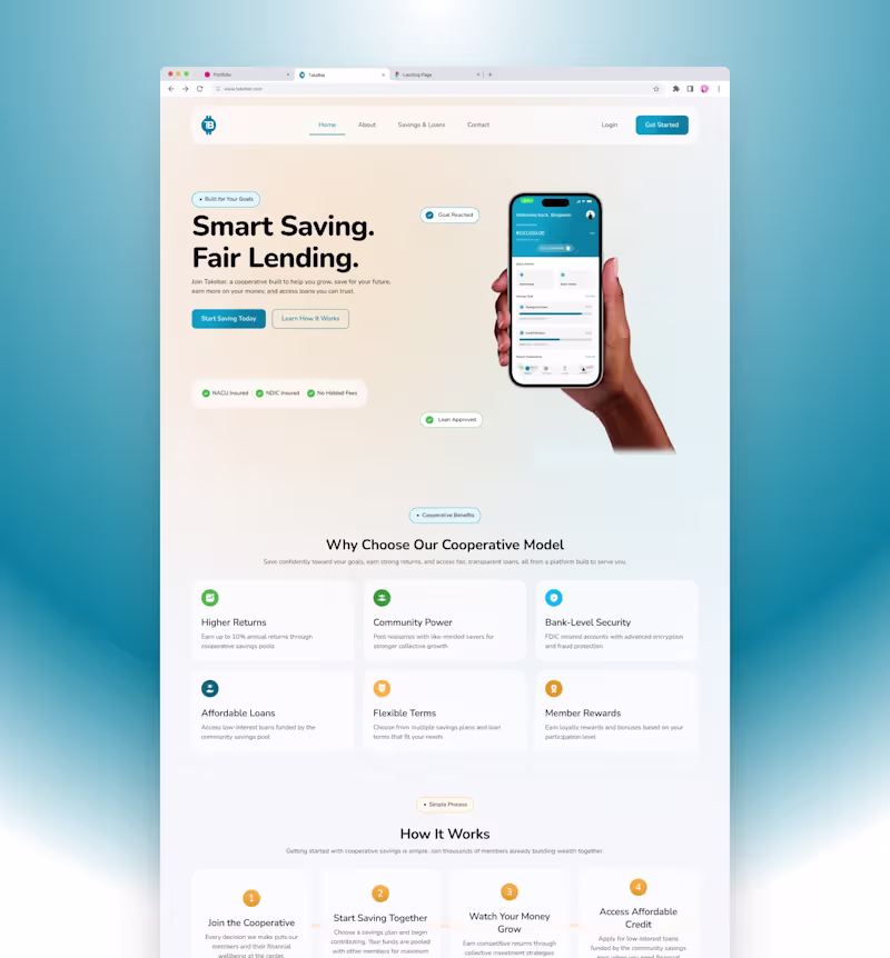 Cover image for TakeBar – Cooperative Savings Landing Page A clean, modern f...