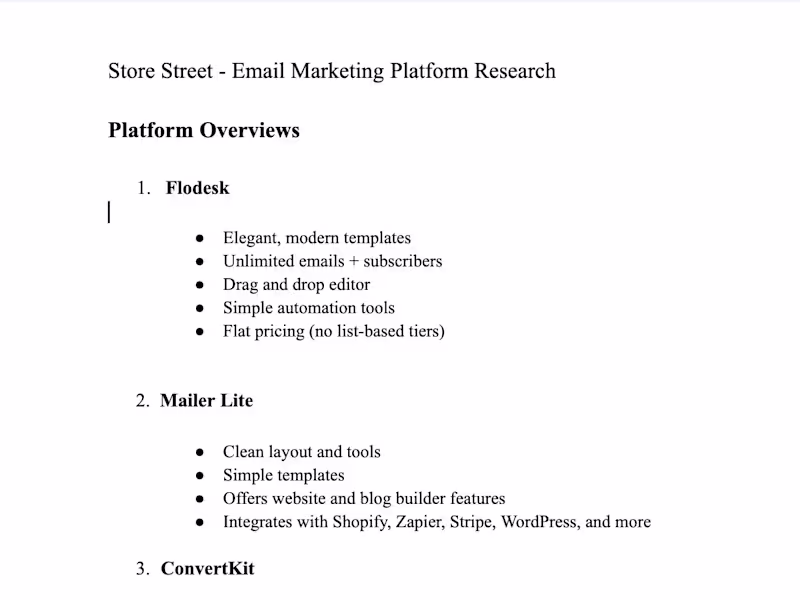 Cover image for Store Street - Email Marketing Platform Research