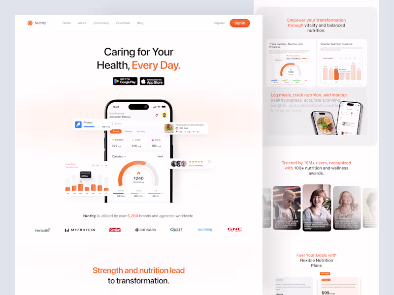 Cover image for Nutrity Nutrition Tracker Landing Page Design
