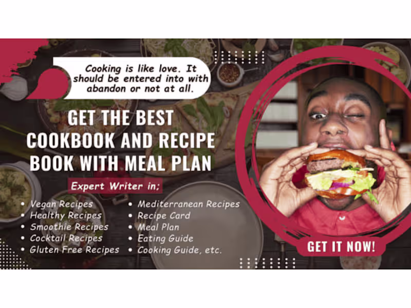 Cover image for I will ghostwrite your Cookbook recipe, meal plan and diet plan.