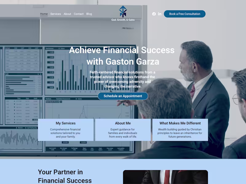 Cover image for God, Growth, & Gains Financial Services Website Design