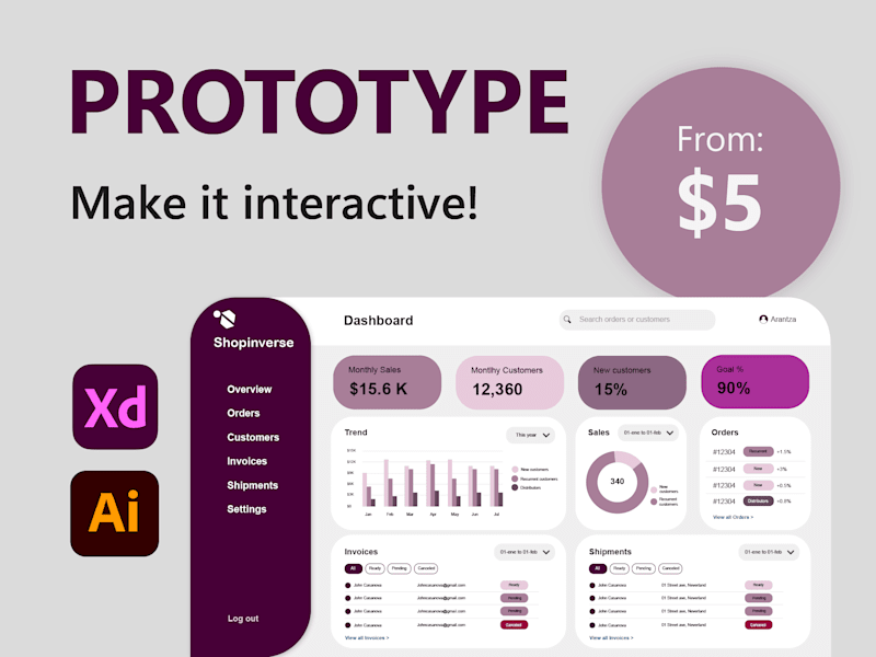 Cover image for I'll create your interactive prototype with Adobe XD.