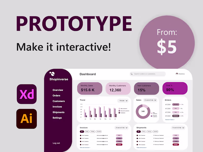 Cover image for I'll create your interactive prototype with Adobe XD.