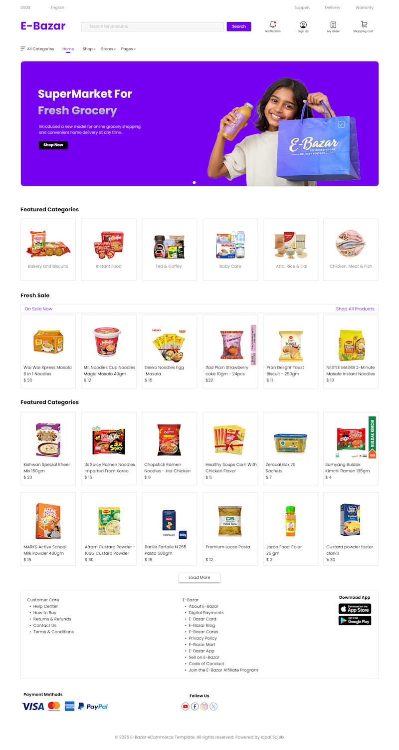 Cover image for E-Bazar Online Grocery Store Website Design