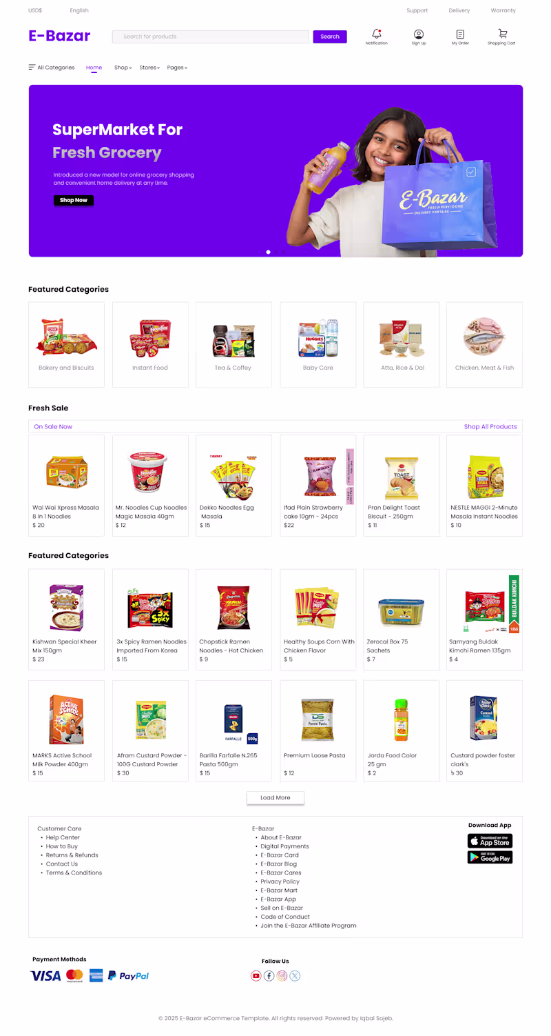 Cover image for E-Bazar Online Grocery Store Website Design