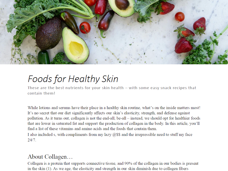 Cover image for Foods for Healthy Skin (blog post)