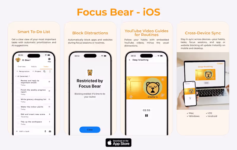 Cover image for Focus Bear — ADHD Productivity iOS App