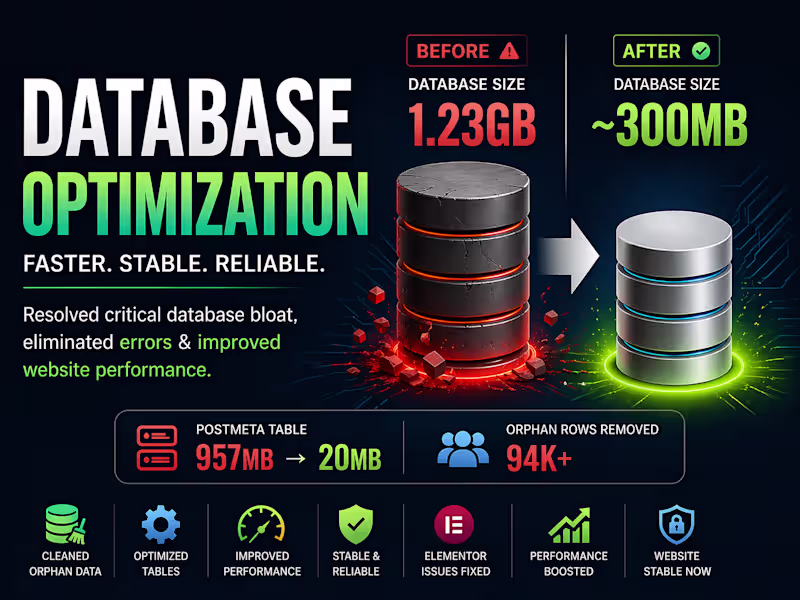 Cover image for Optimized WordPress Database (1.2GB →
