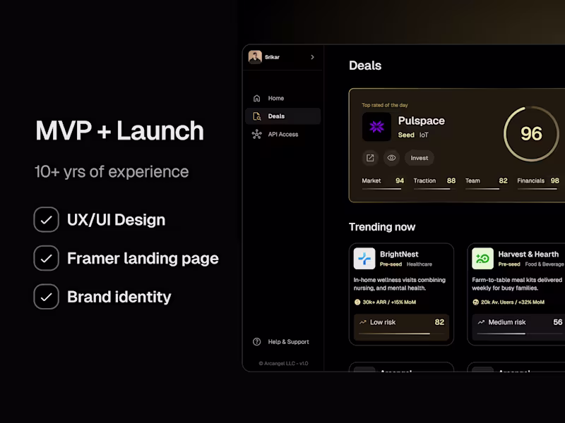 Cover image for MVP Build & Launch - Product (UX/UI) + Web (Framer) + Brand