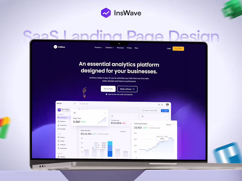 Cover image for InsWave – Modern SaaS Landing Page Design | AI Data Platform