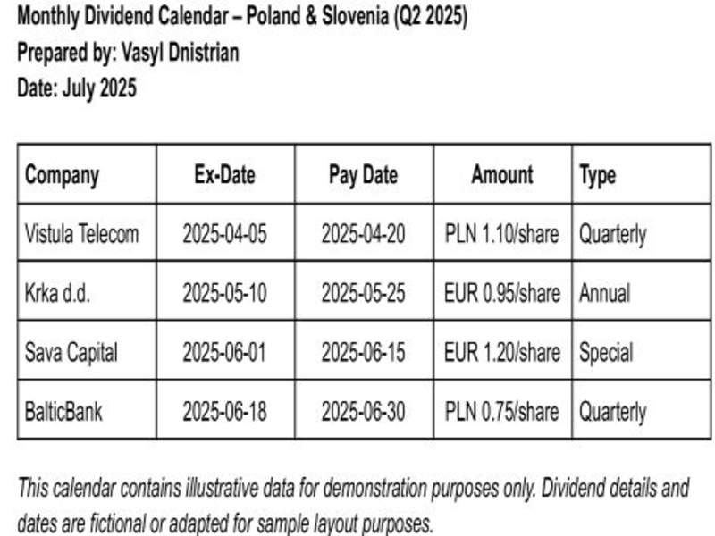 Cover image for Monthly Dividend Calendar — Poland & Slovenia (Q2 2025)