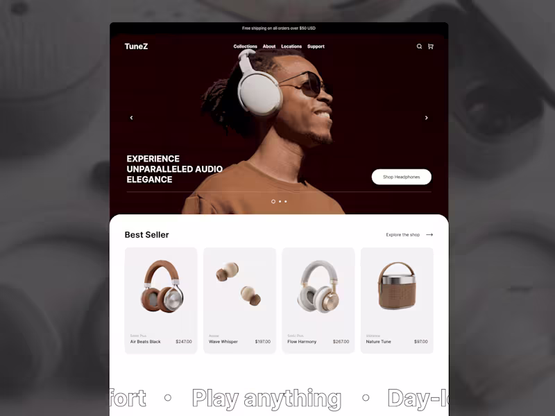 Cover image for TuneZ - Framer E-Commerce Site