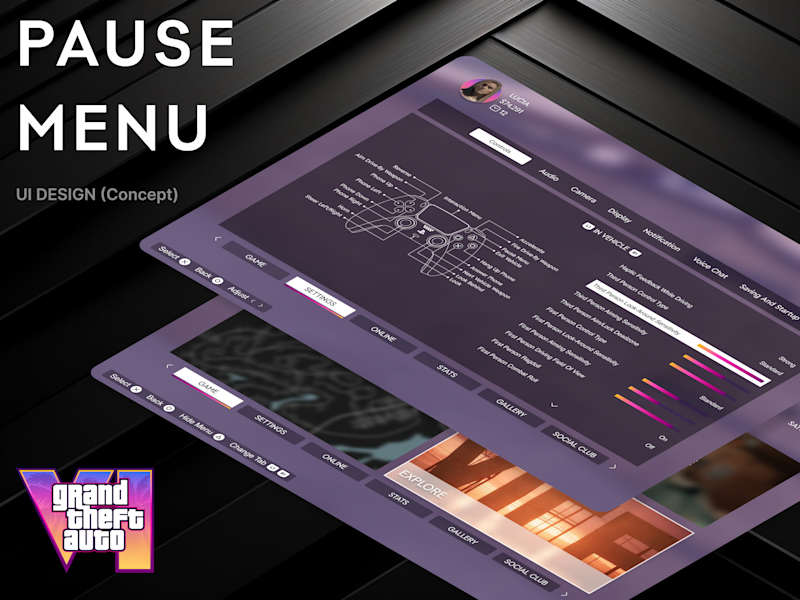 Cover image for Grand Theft Auto VI / Pause Menu / UI Design Concept