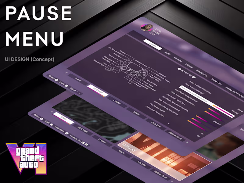Cover image for Grand Theft Auto VI / Pause Menu / UI Design Concept