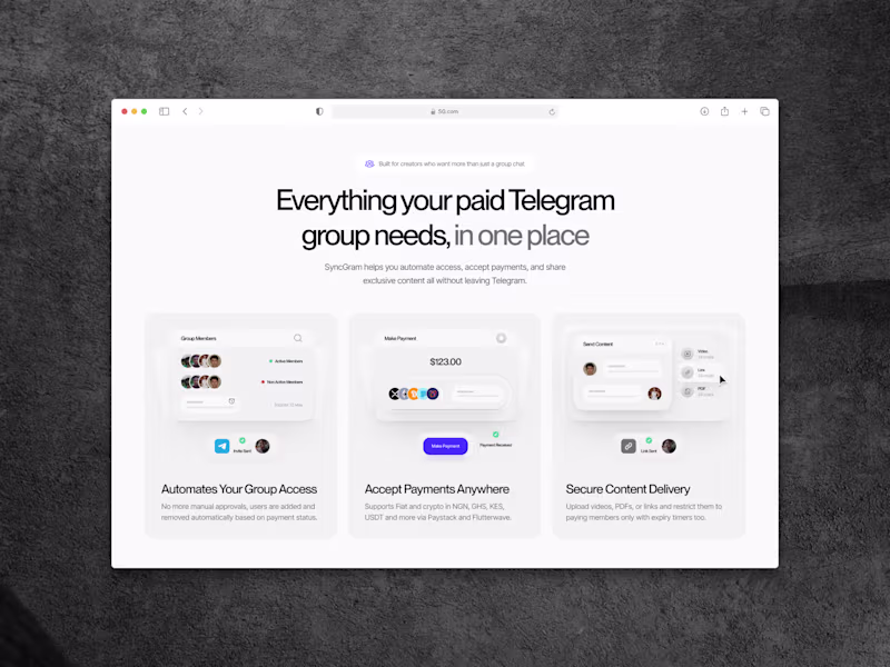 Cover image for SyncGram is a platform built for creators who run paid Teleg...
