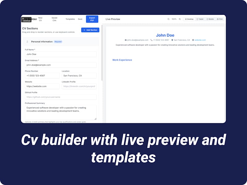 Cover image for CV-Builder Web Application Development